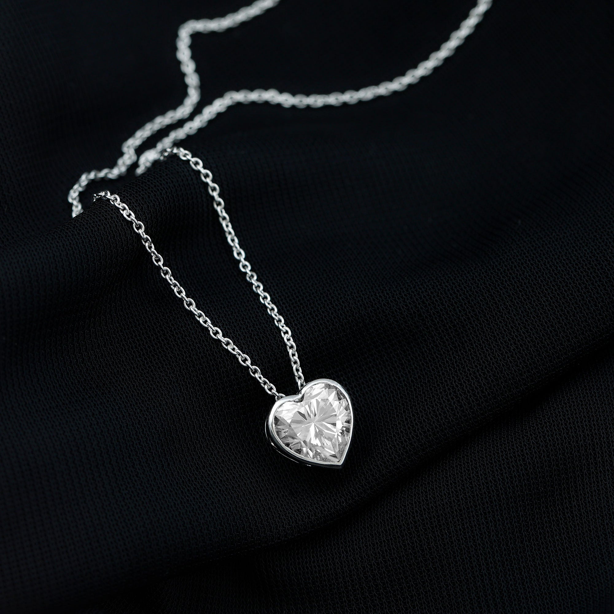 2 Carat Heart Shape Moissanite Solitaire Necklace in Bezel Setting
