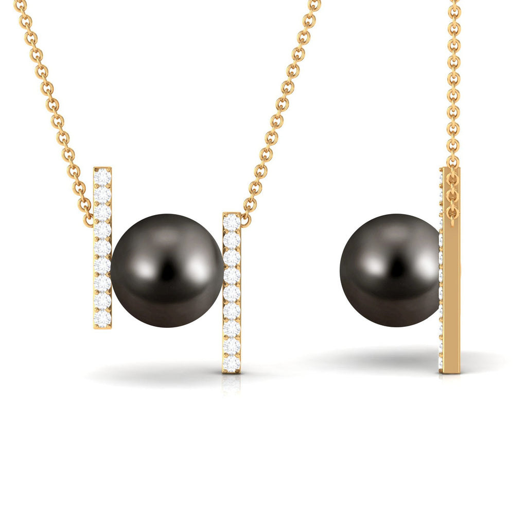 10 MM Bead Set Tahitian Pearl Solitaire Necklace with Diamond