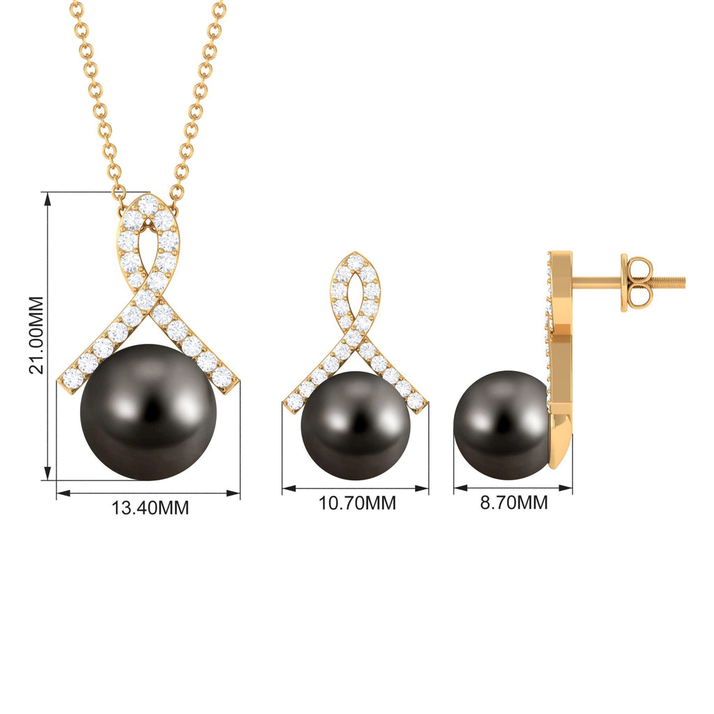 Solitaire Tahitian Pearl Pendant and Earrings Set with Moissanite