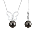 8 CT Tahitian Pearl and Moissanite Butterfly Drop Necklace in Gold