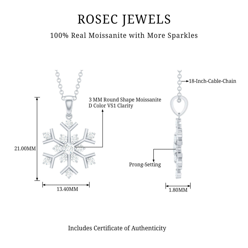 Certified Moissanite Snowflake Pendant Necklace for Women