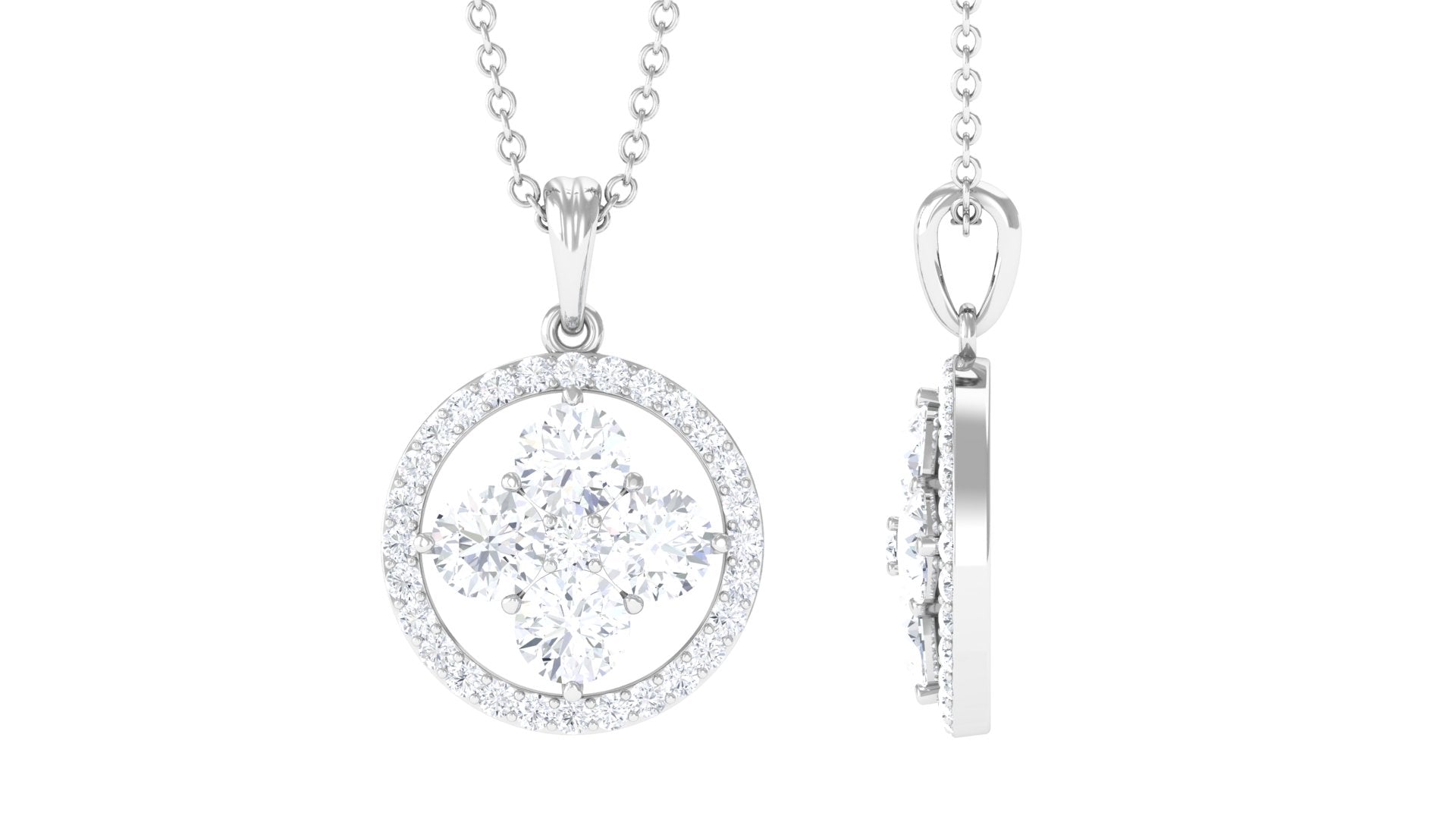Simple Moissanite Flower Pendant with Halo