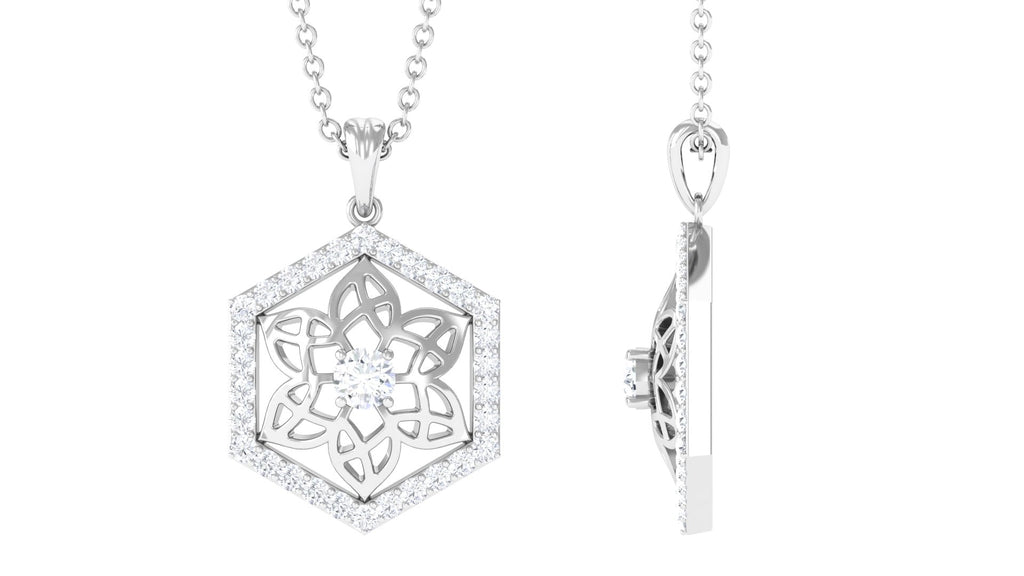 0.50 CT Certified Moissanite Floral Pendant in Gold