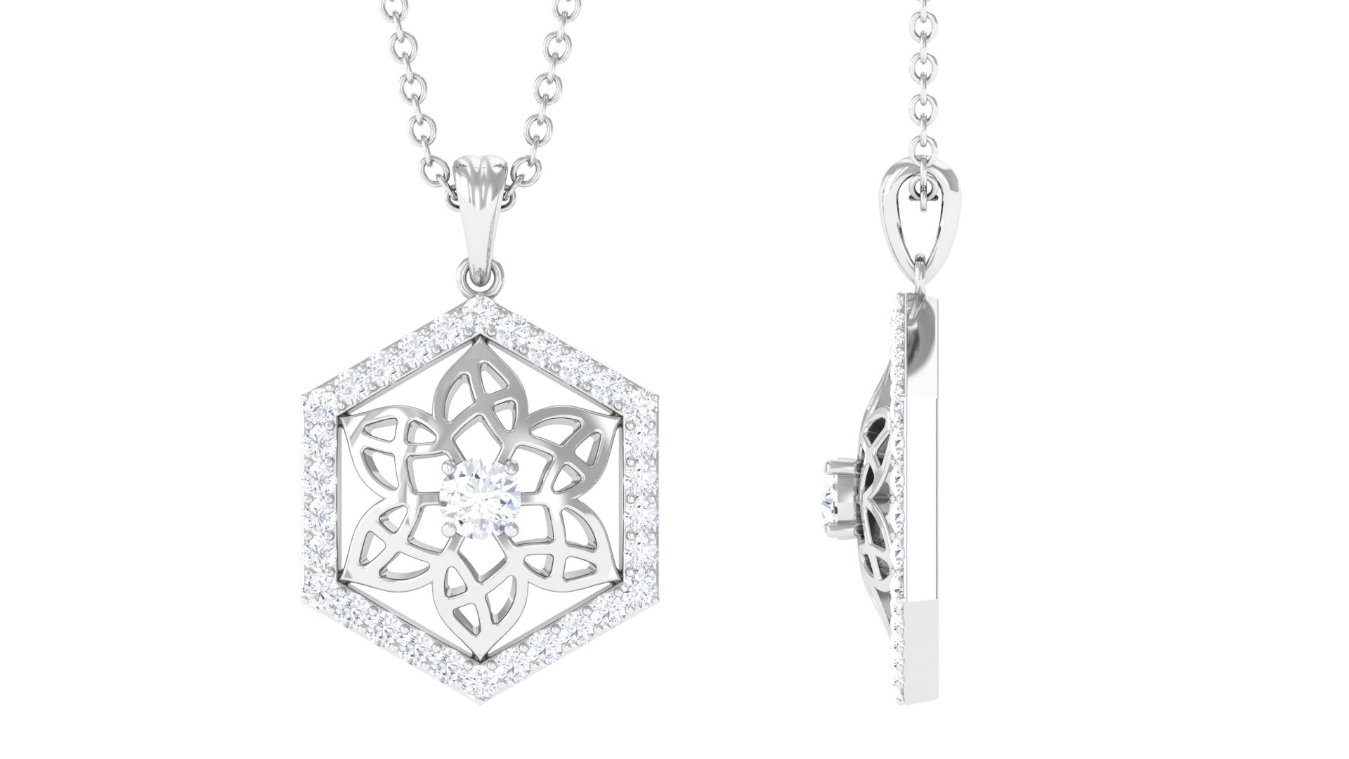 0.50 CT Certified Moissanite Floral Pendant in Gold