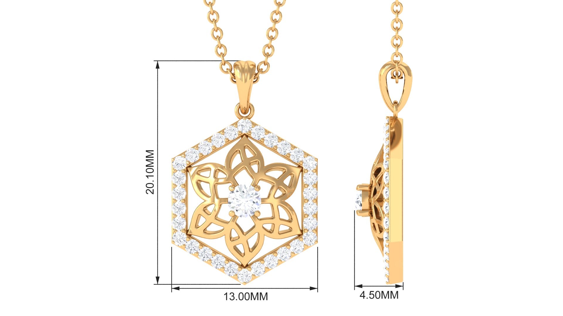 0.50 CT Certified Moissanite Floral Pendant in Gold