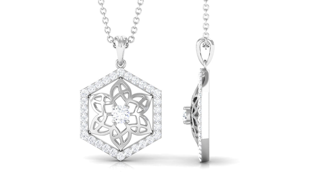 0.50 CT Certified Moissanite Floral Pendant in Gold