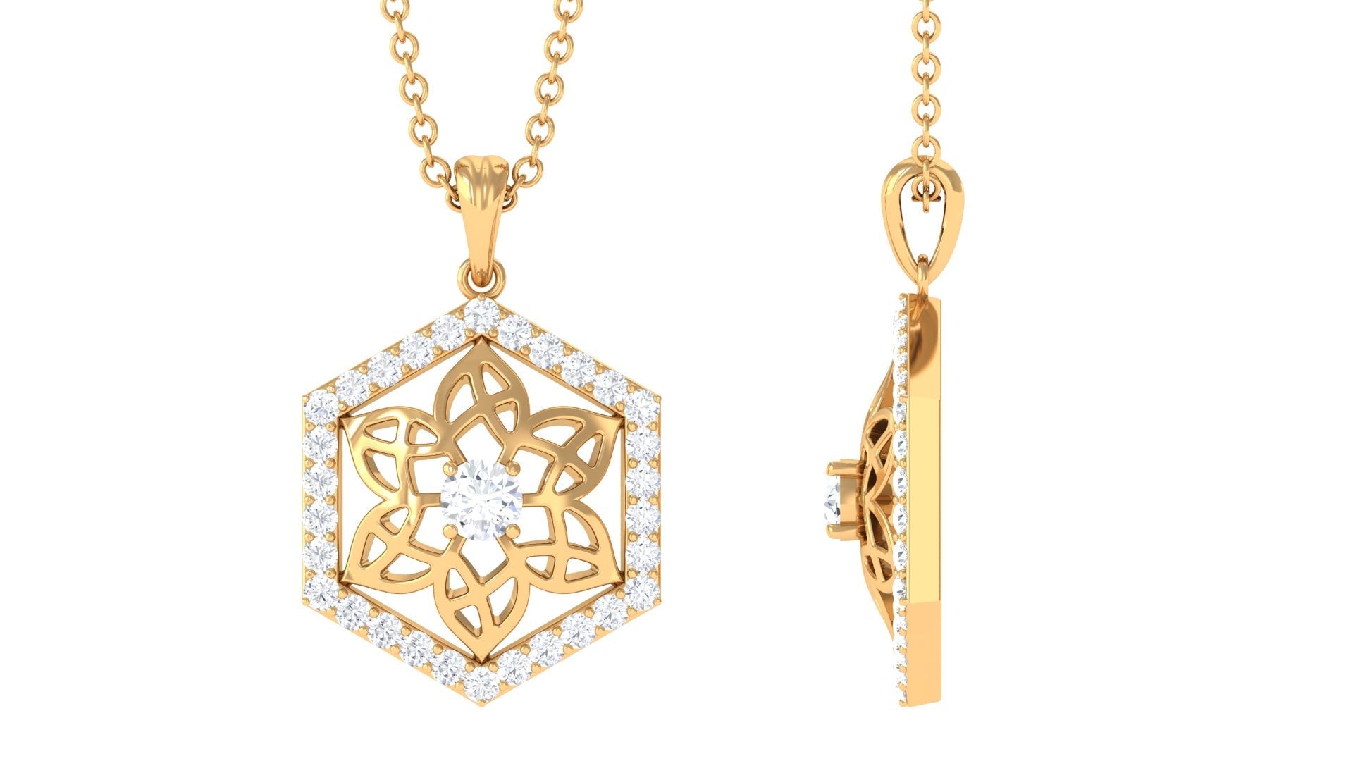 0.50 CT Certified Moissanite Floral Pendant in Gold