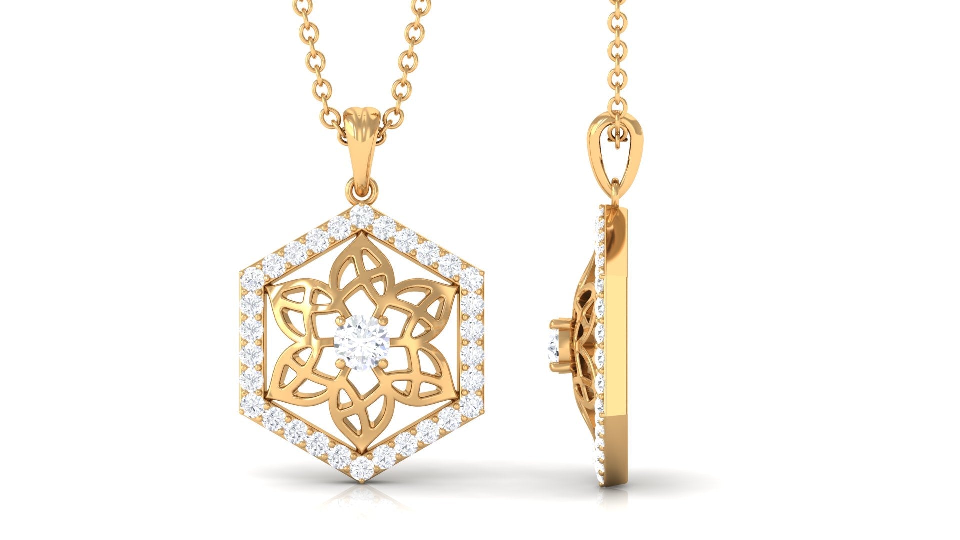 0.50 CT Certified Moissanite Floral Pendant in Gold
