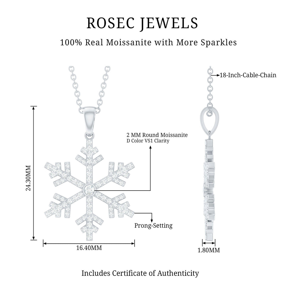 Certified Moissanite Frozen Snowflake Pendant in Gold