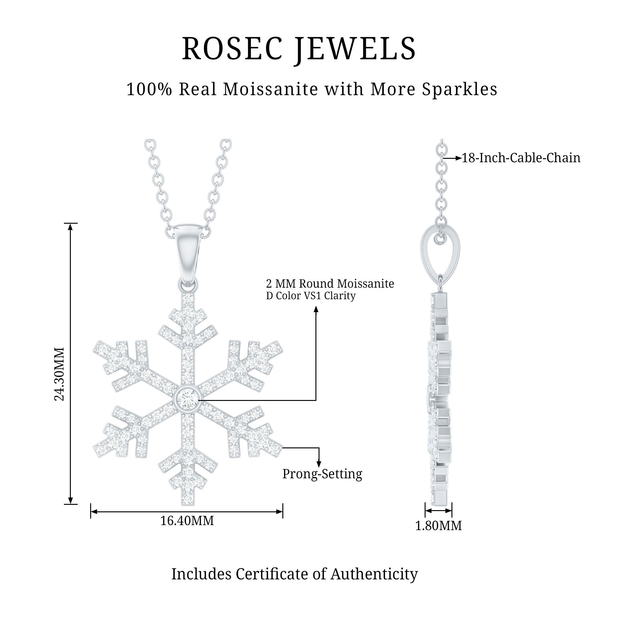 Certified Moissanite Frozen Snowflake Pendant in Gold