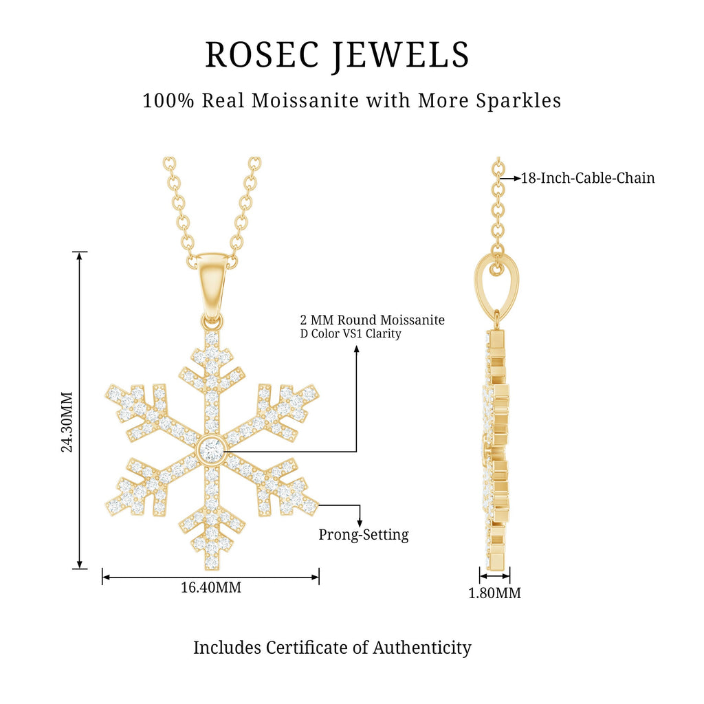 Certified Moissanite Frozen Snowflake Pendant in Gold