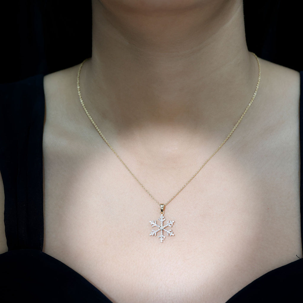Certified Moissanite Frozen Snowflake Pendant in Gold