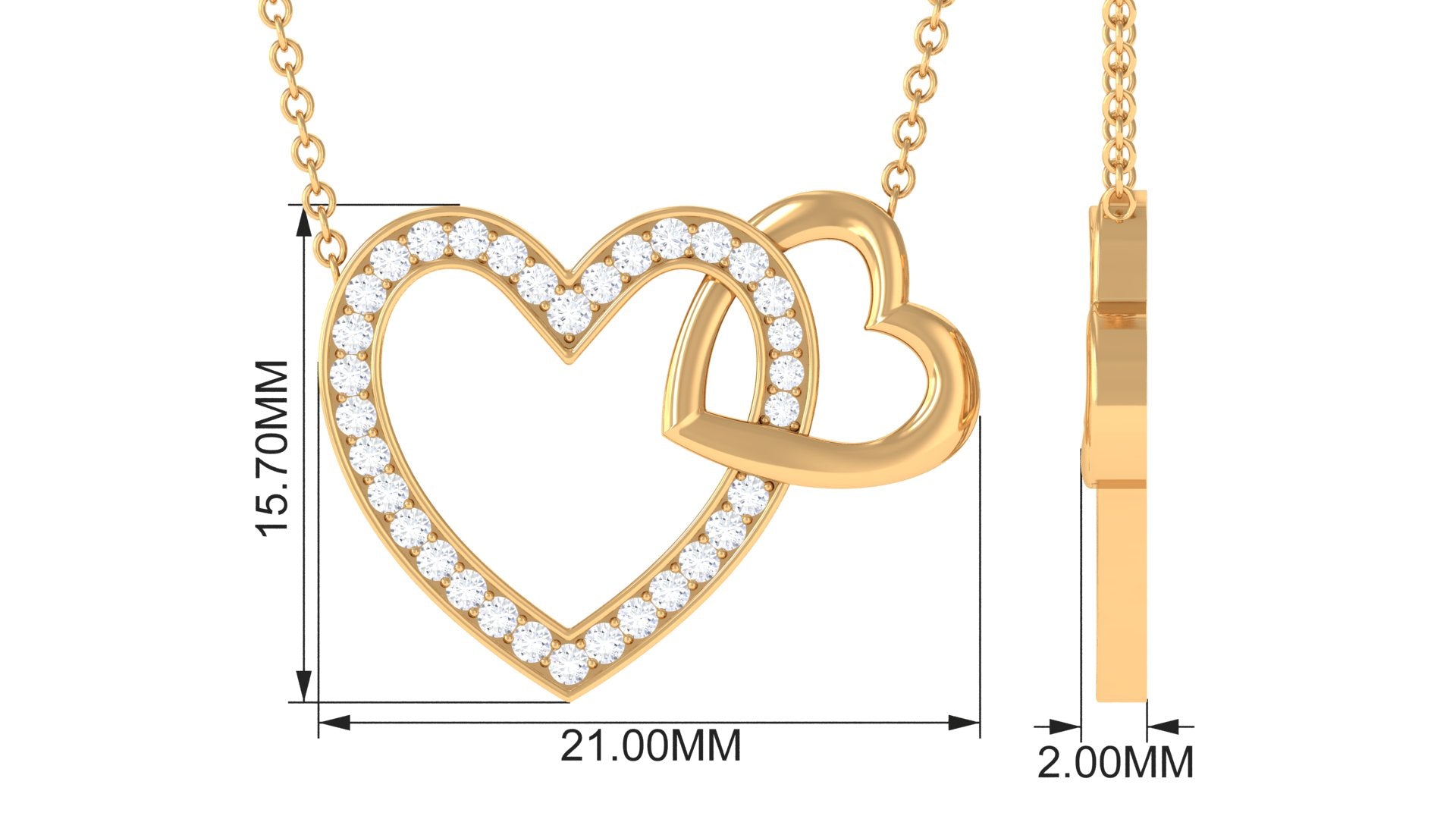 1/2 Certified Moissanite Twin Heart Gold Necklace