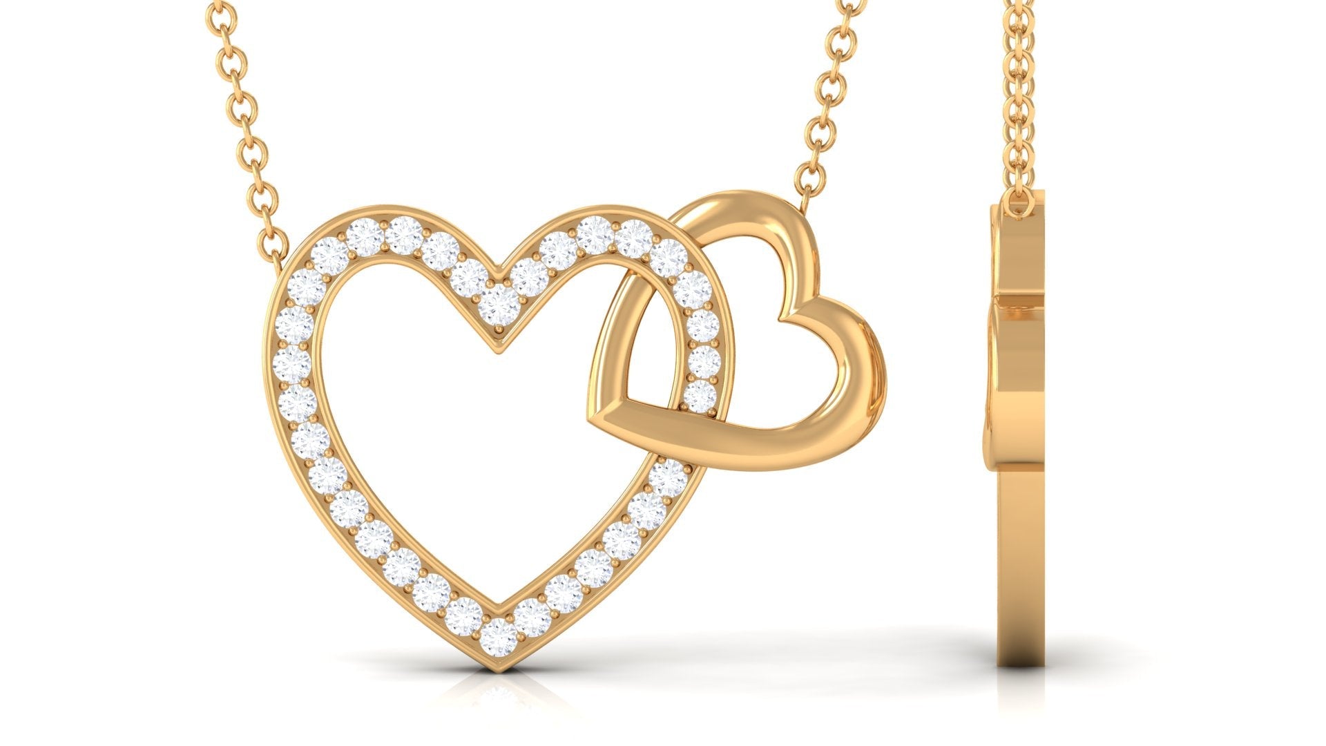 1/2 Certified Moissanite Twin Heart Gold Necklace