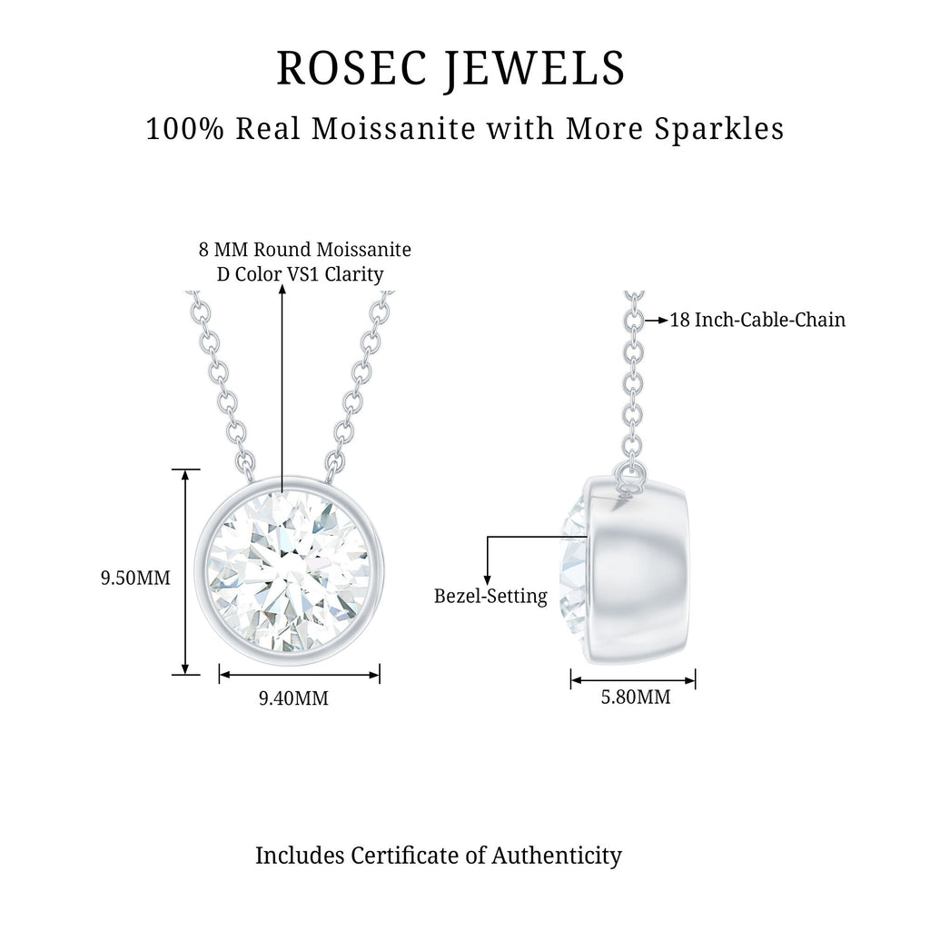 2 CT Certified Moissanite Solitaire Necklace in Bezel Setting