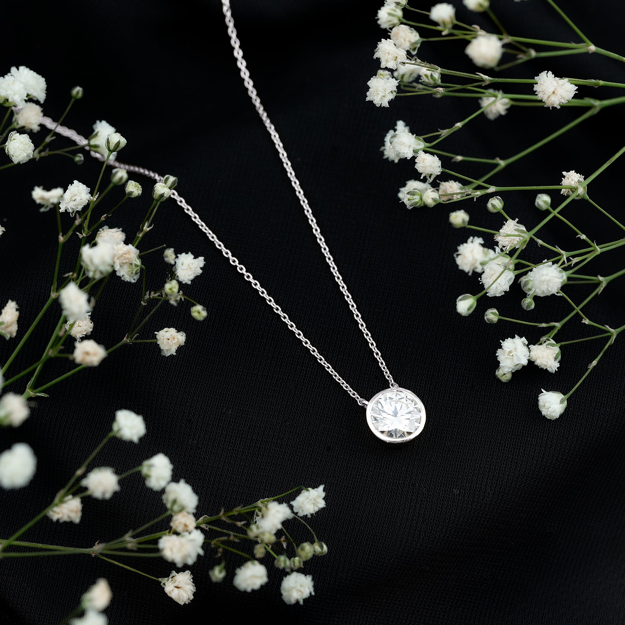 2 CT Certified Moissanite Solitaire Necklace in Bezel Setting