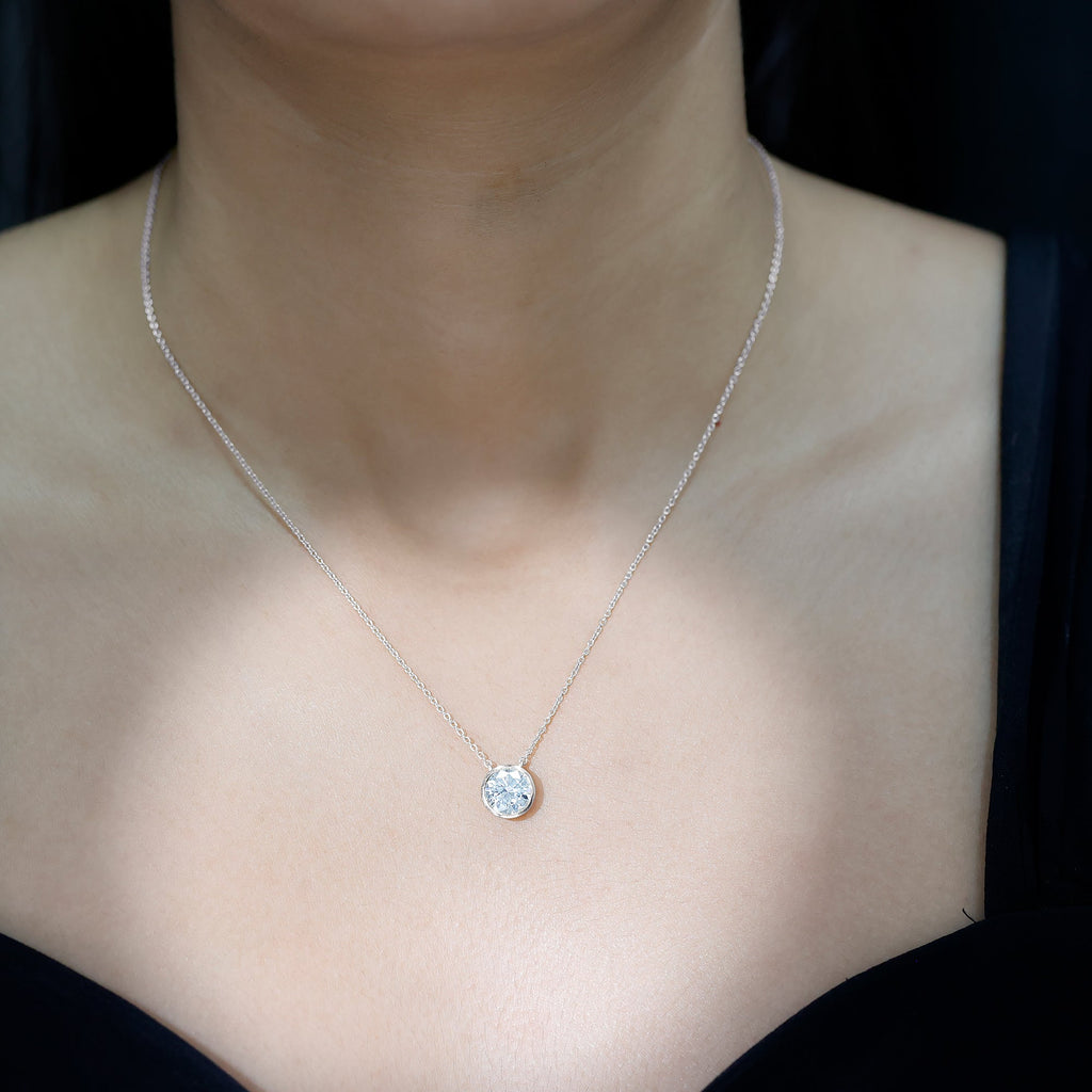 2 CT Certified Moissanite Solitaire Necklace in Bezel Setting