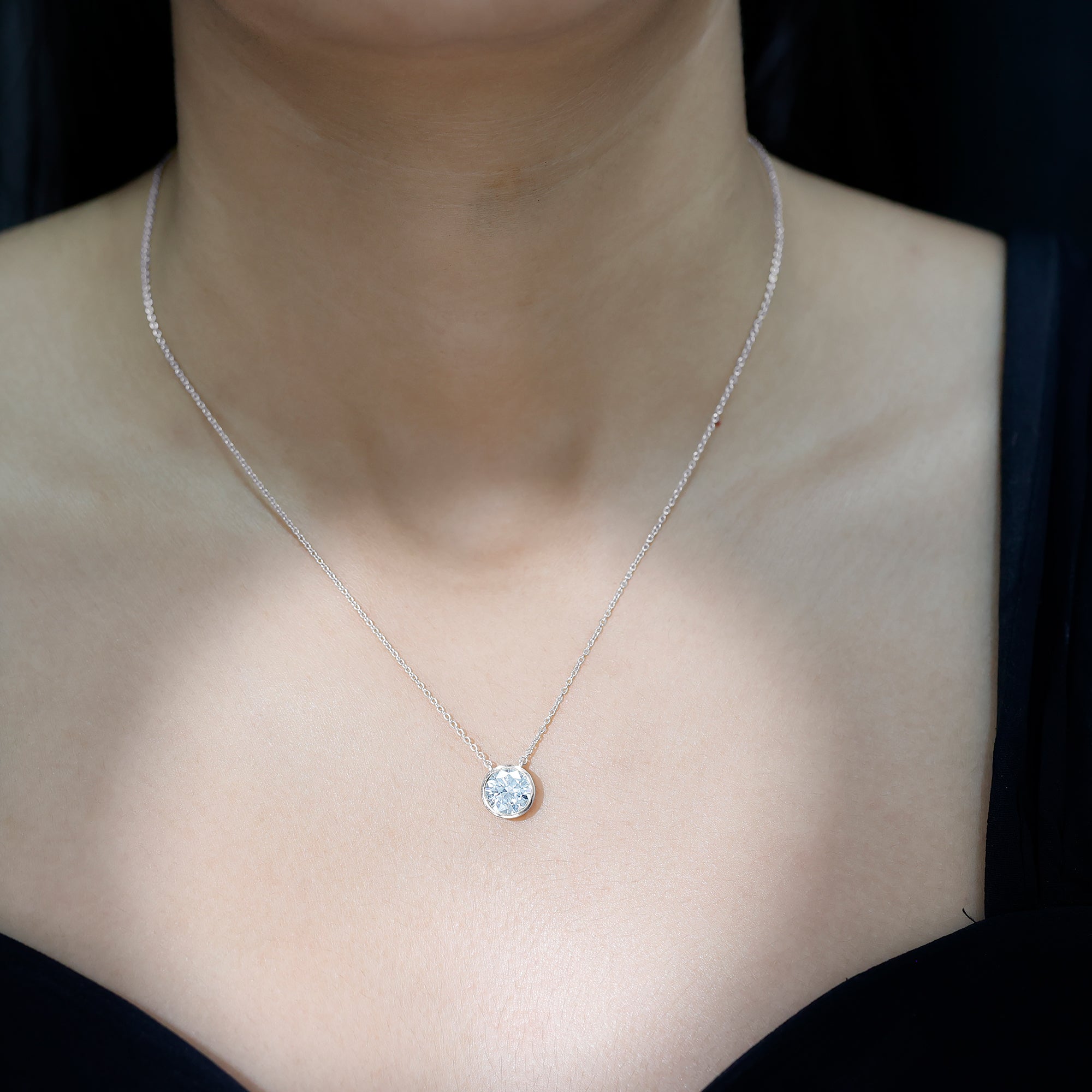 2 CT Certified Moissanite Solitaire Necklace in Bezel Setting