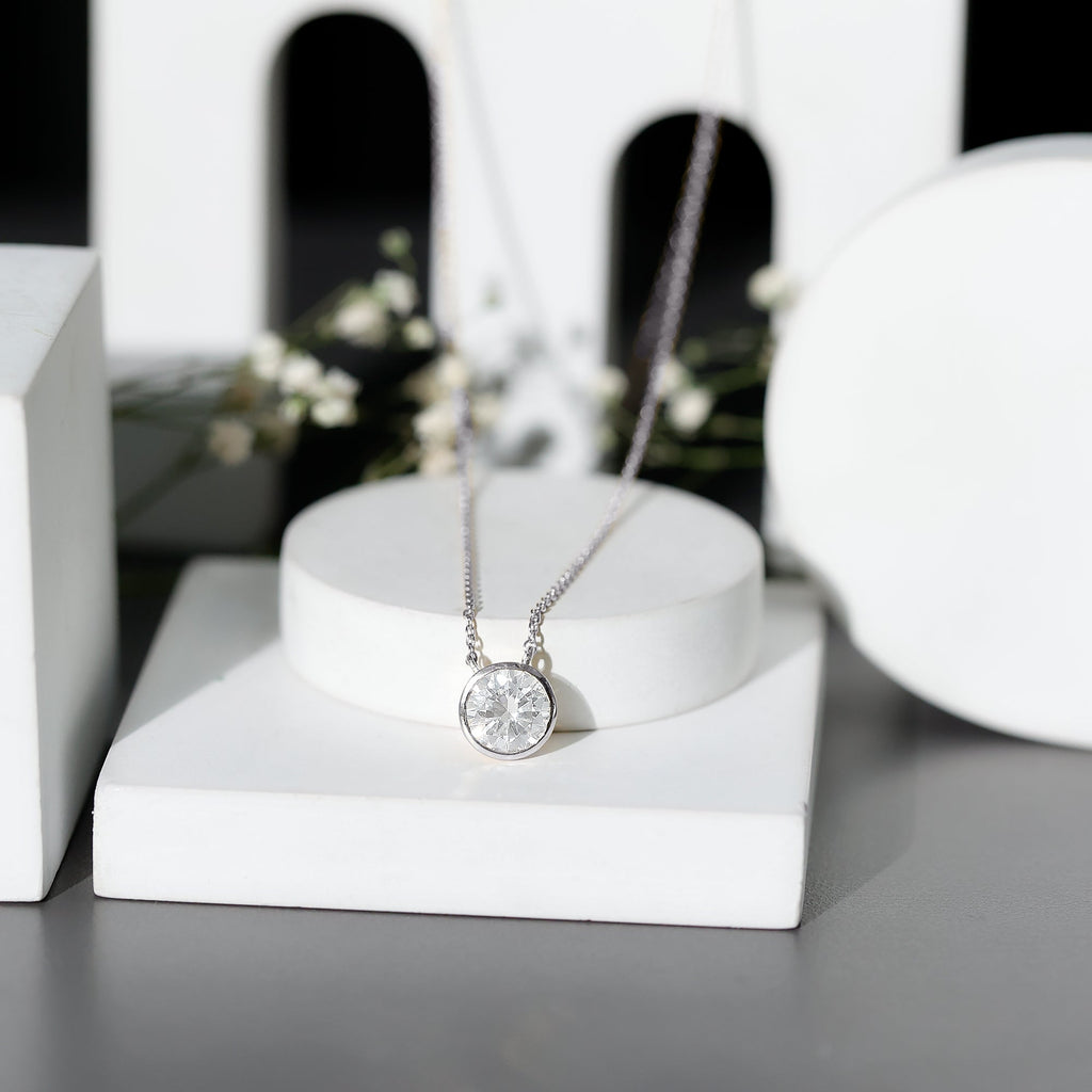 2 CT Certified Moissanite Solitaire Necklace in Bezel Setting