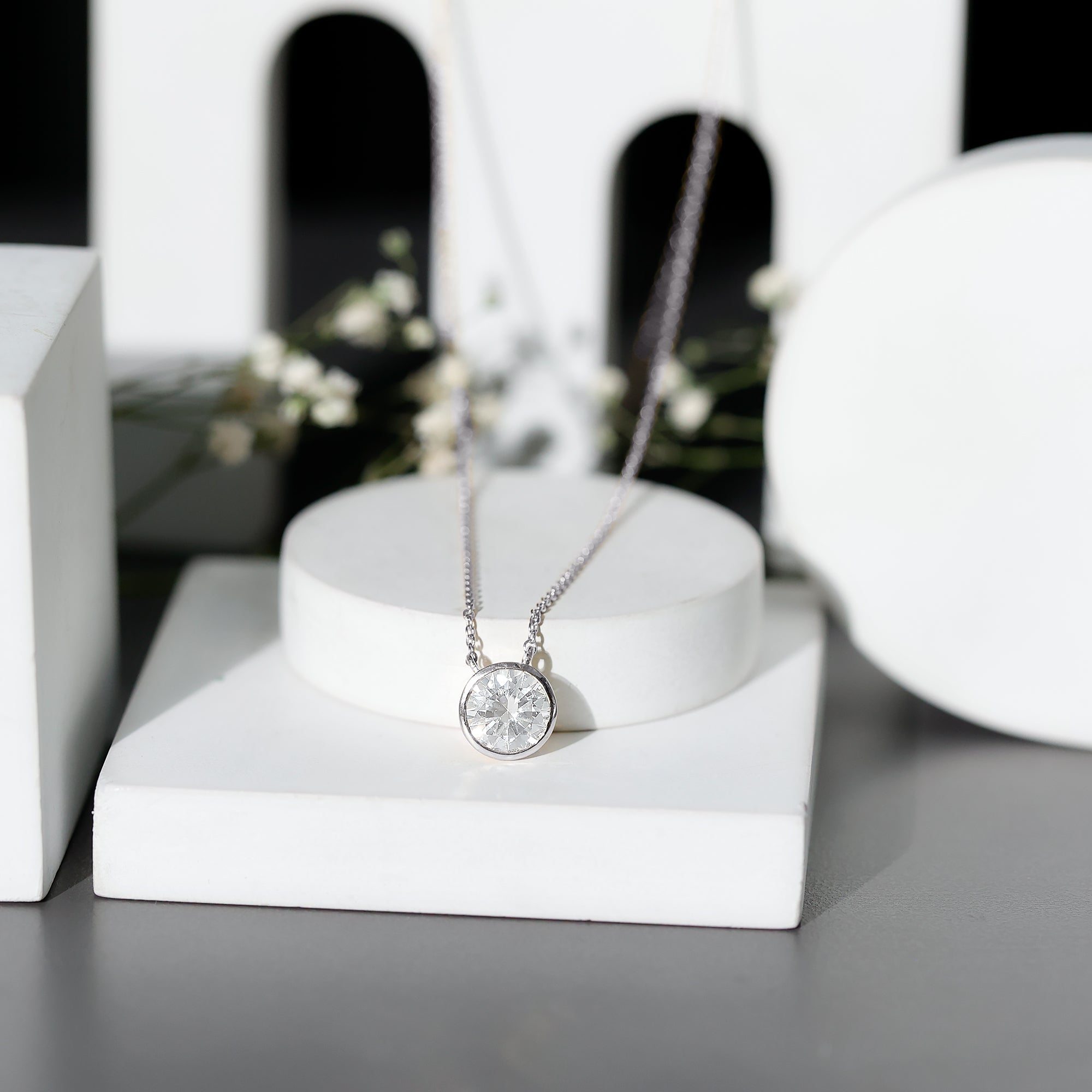 2 CT Certified Moissanite Solitaire Necklace in Bezel Setting