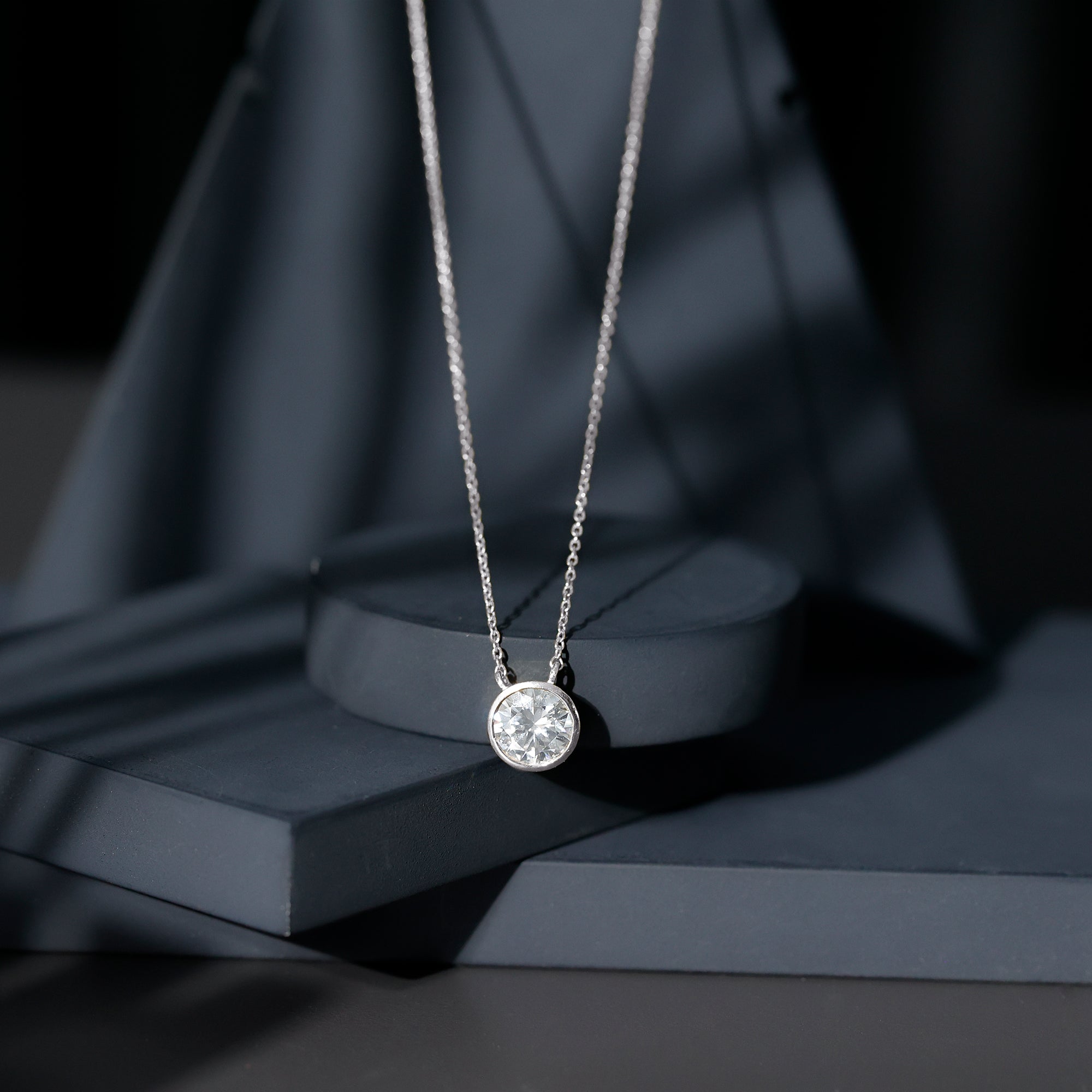 2 CT Certified Moissanite Solitaire Necklace in Bezel Setting