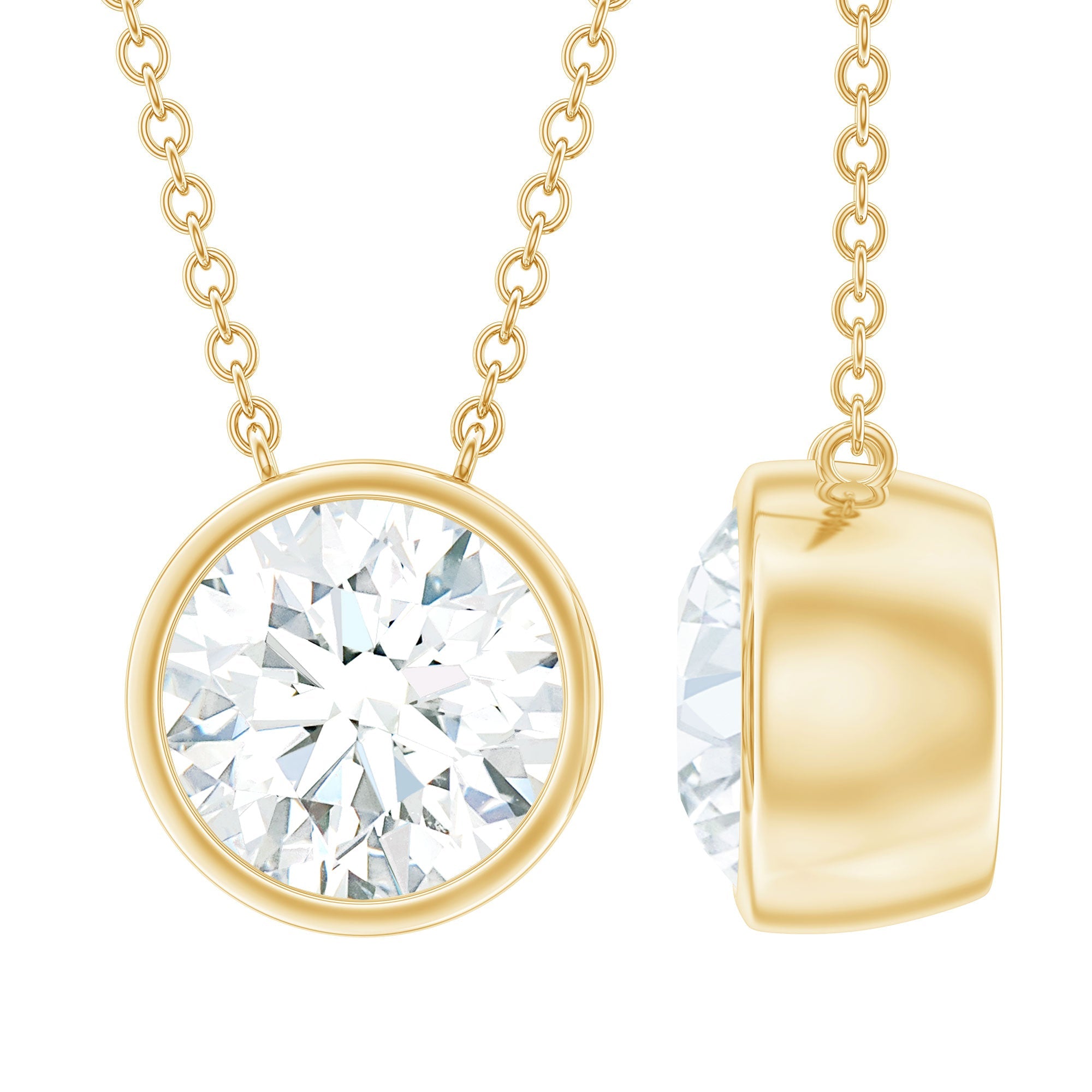 2 CT Certified Moissanite Solitaire Necklace in Bezel Setting