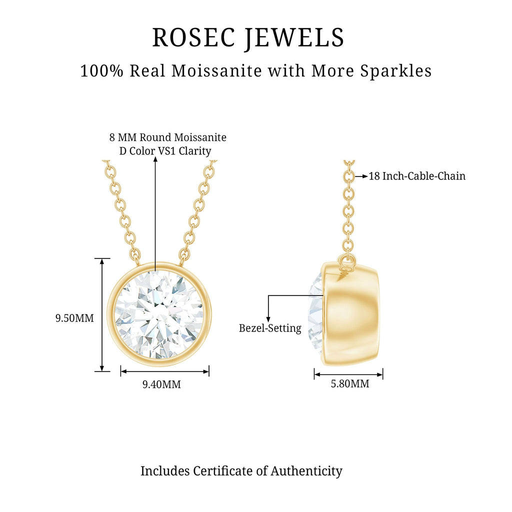 2 CT Certified Moissanite Solitaire Necklace in Bezel Setting
