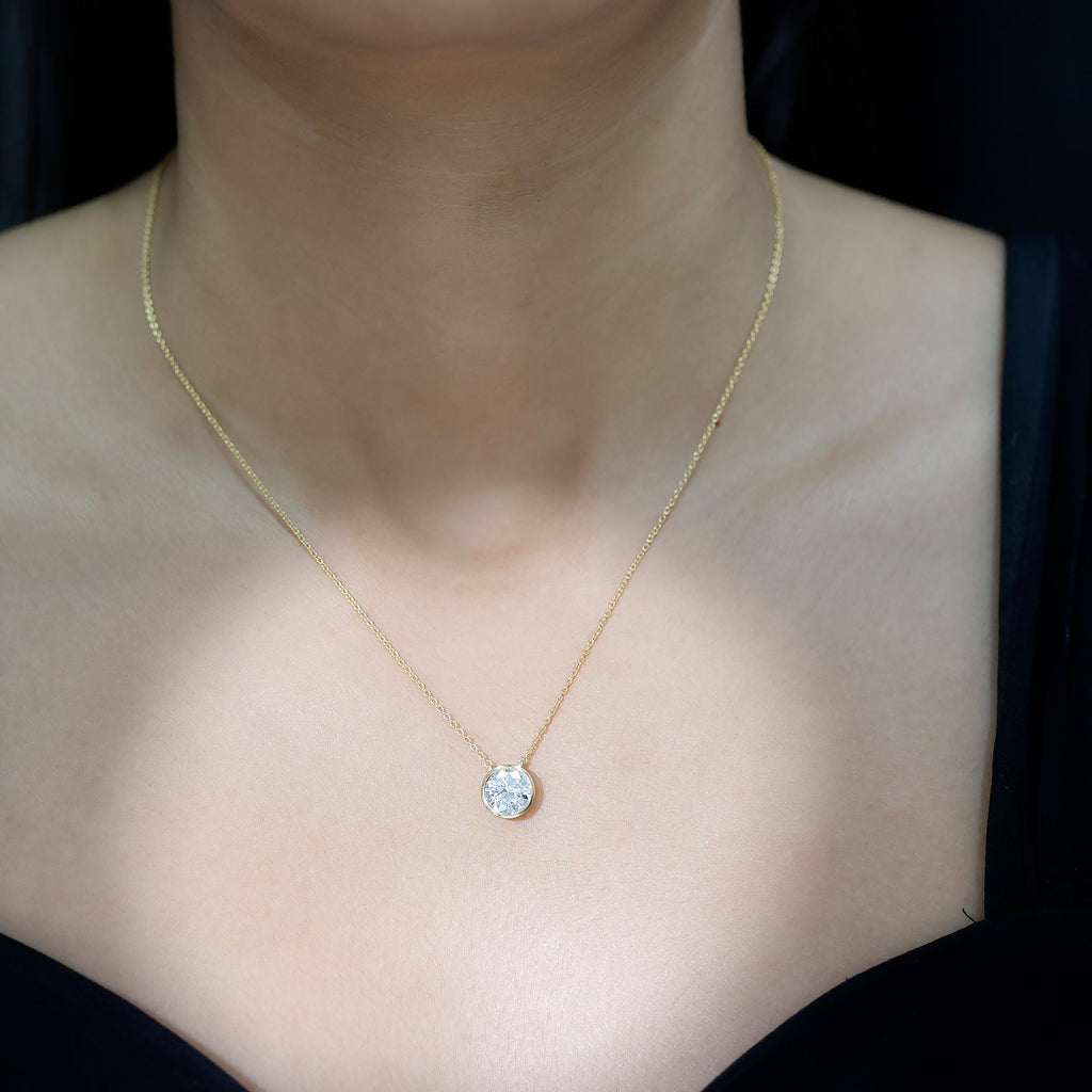 2 CT Certified Moissanite Solitaire Necklace in Bezel Setting