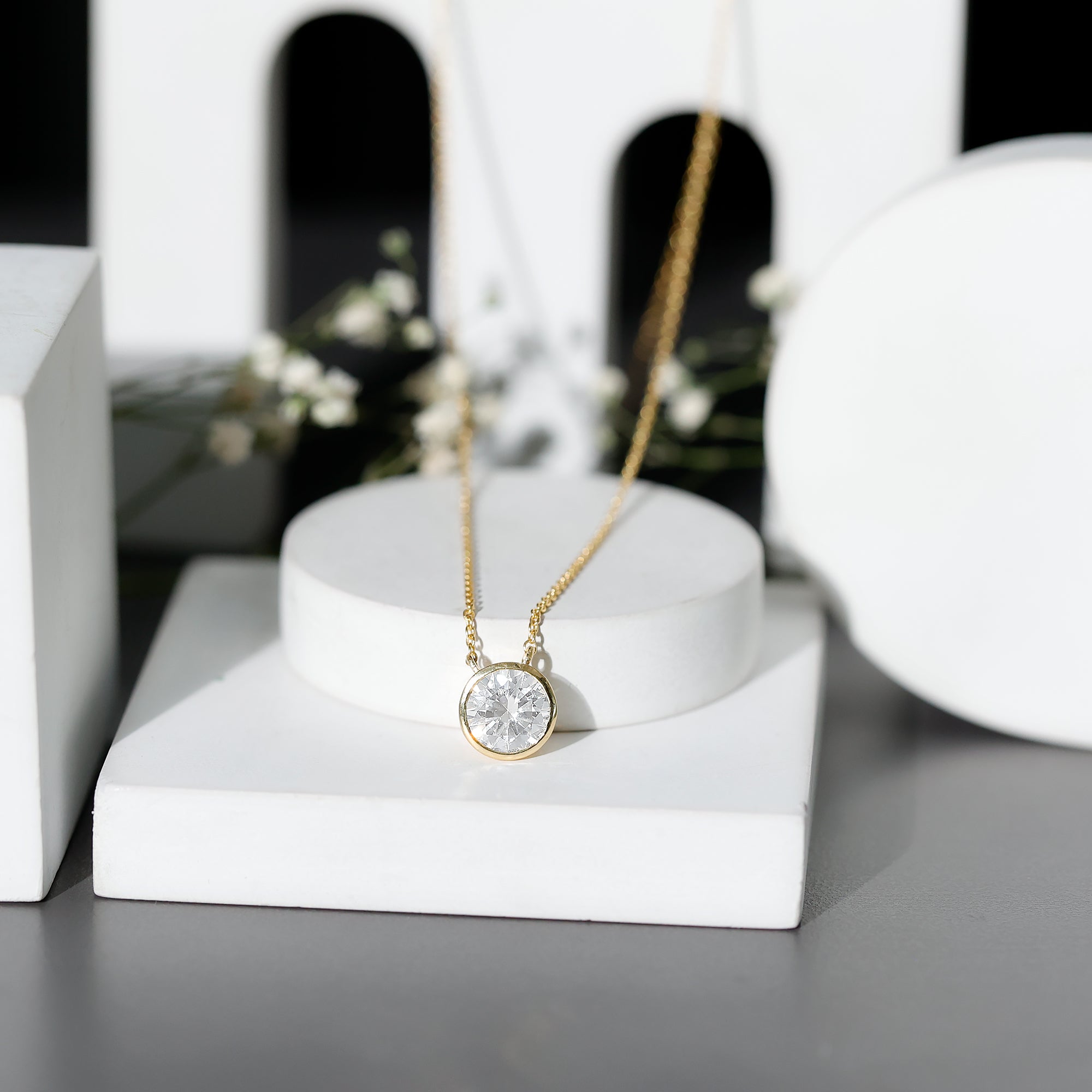2 CT Certified Moissanite Solitaire Necklace in Bezel Setting