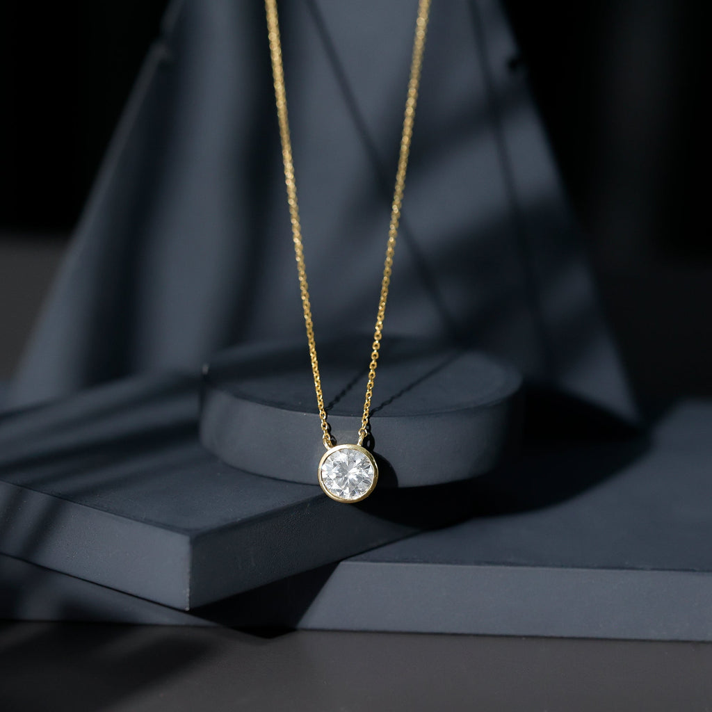 2 CT Certified Moissanite Solitaire Necklace in Bezel Setting