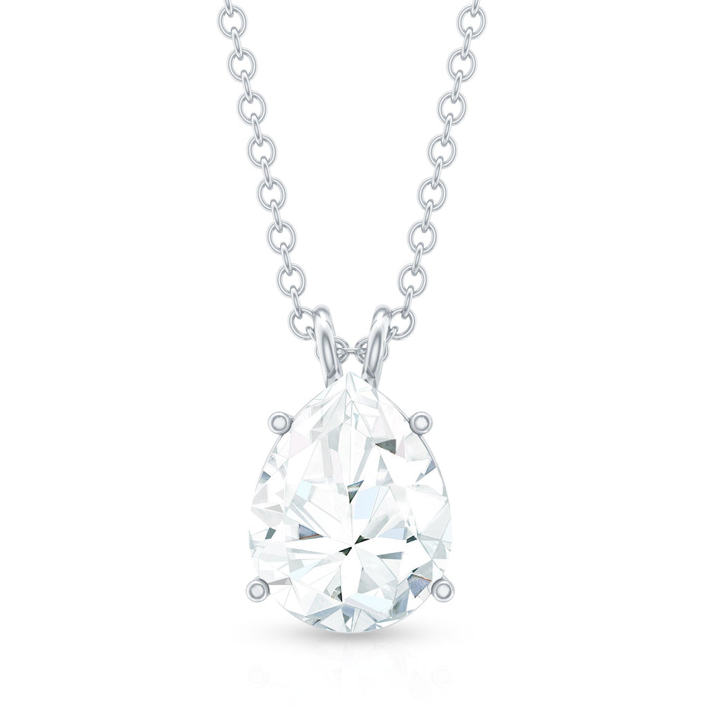 Certified Moissanite Teardrop Solitaire Pendant in Prong Setting