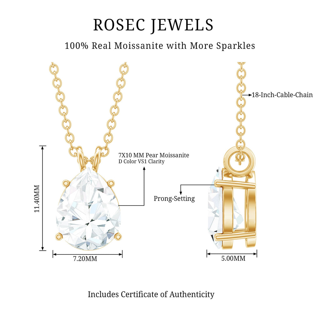 Certified Moissanite Teardrop Solitaire Pendant in Prong Setting