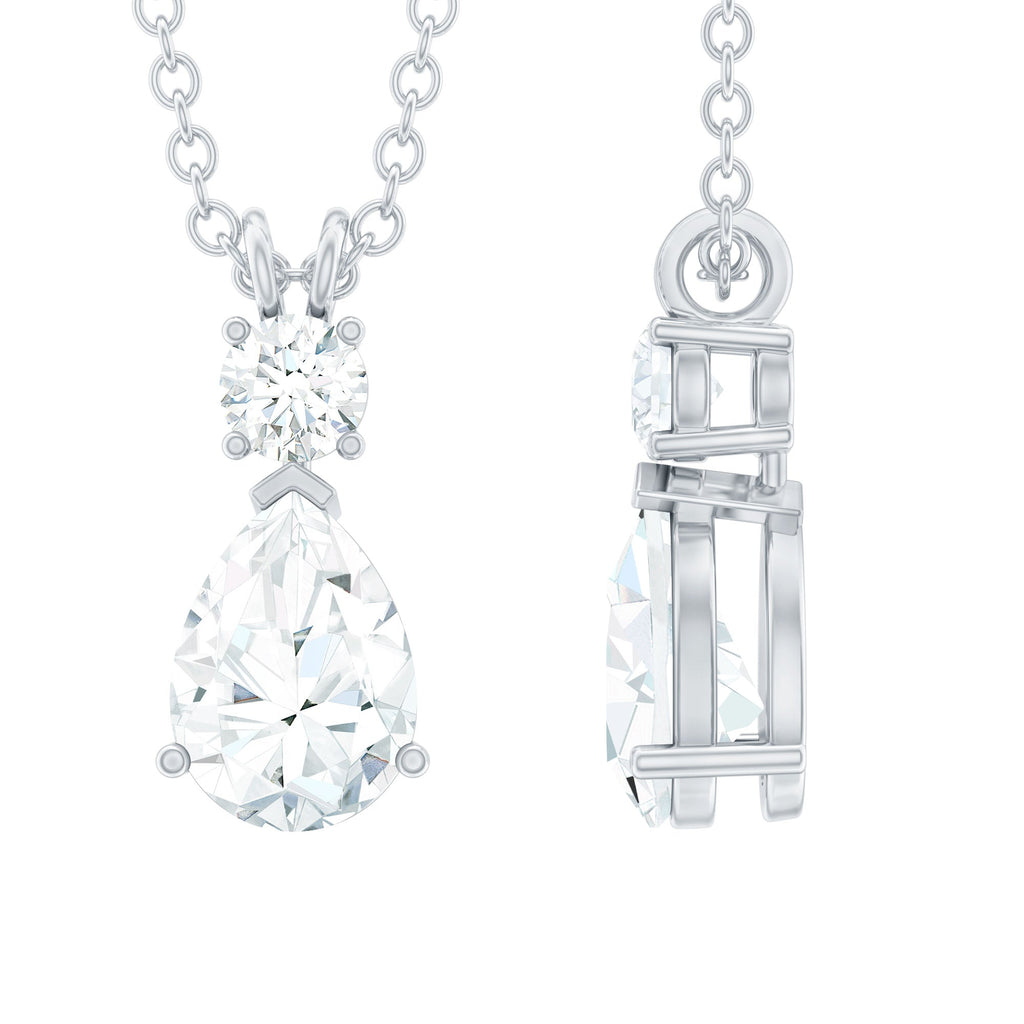 Certified Round and Pear Shaped Moissanite Two Stone Pendant