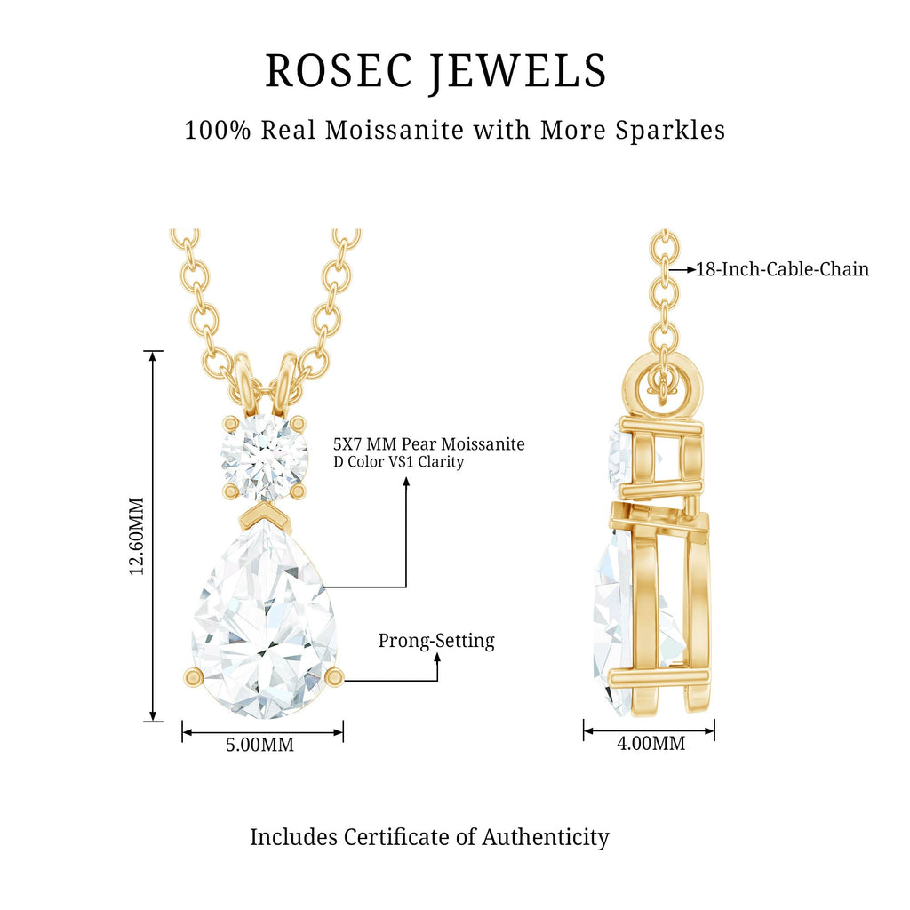 Certified Round and Pear Shaped Moissanite Two Stone Pendant