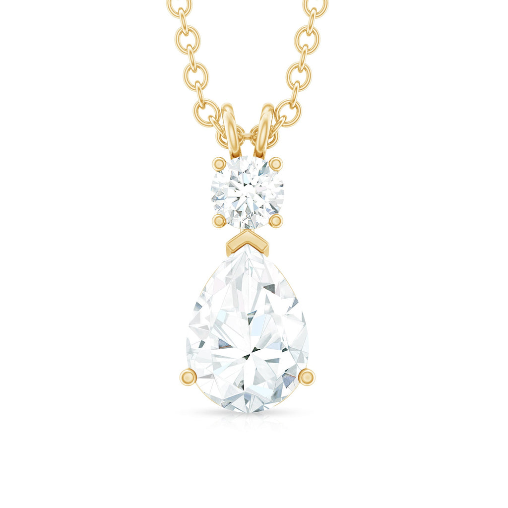 Certified Round and Pear Shaped Moissanite Two Stone Pendant
