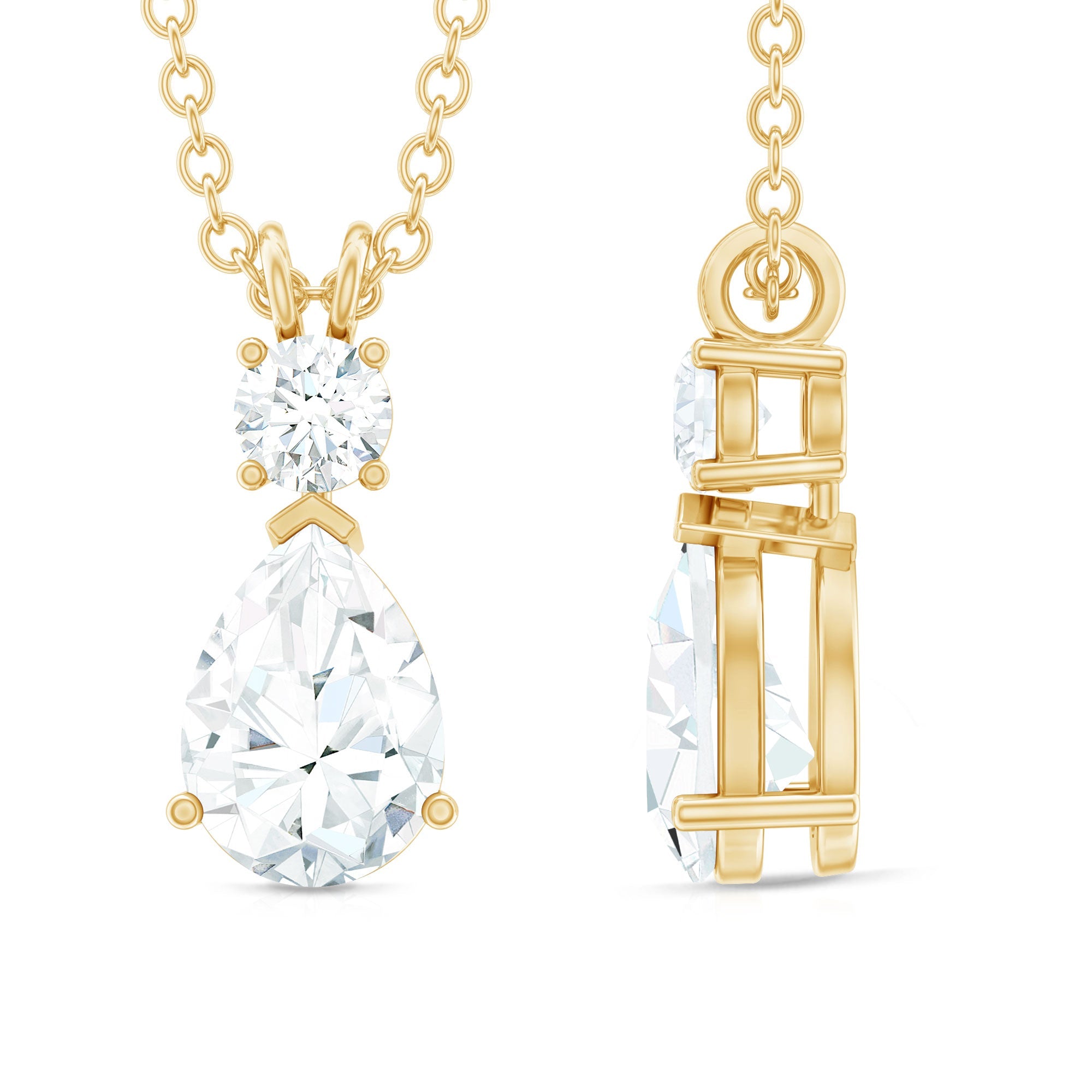 Certified Round and Pear Shaped Moissanite Two Stone Pendant