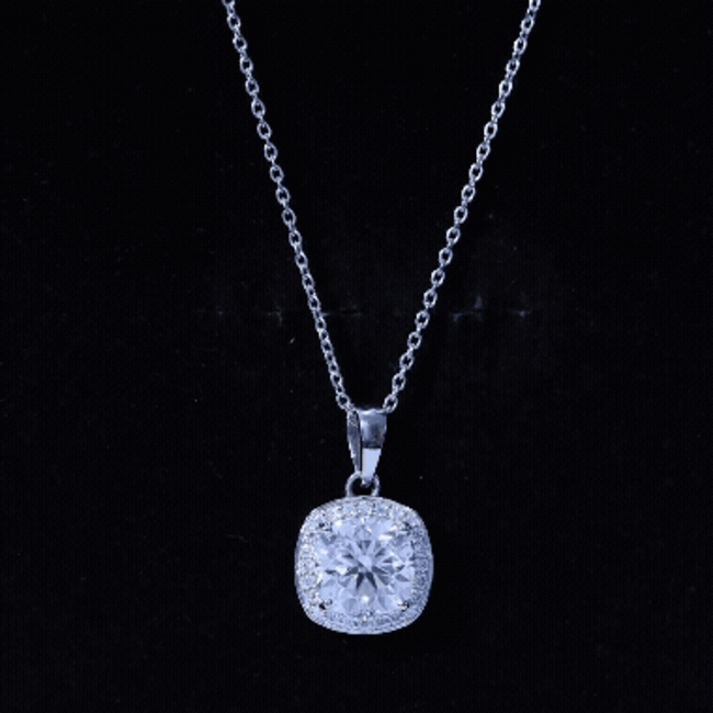 Certified 8 MM Cushion Cut Moissanite Halo Pendant