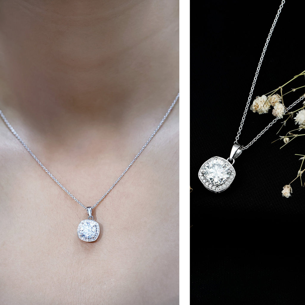 Certified 8 MM Cushion Cut Moissanite Halo Pendant
