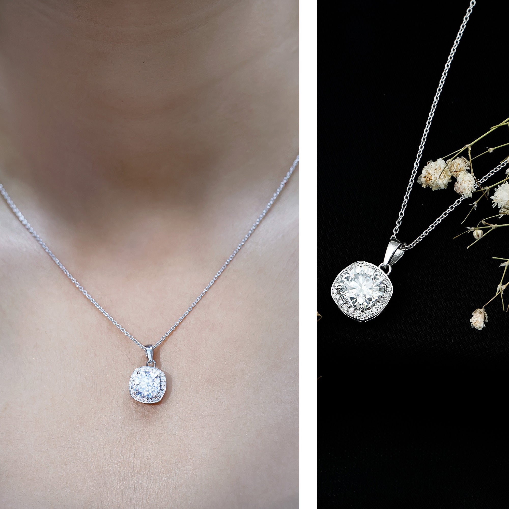Certified 8 MM Cushion Cut Moissanite Halo Pendant