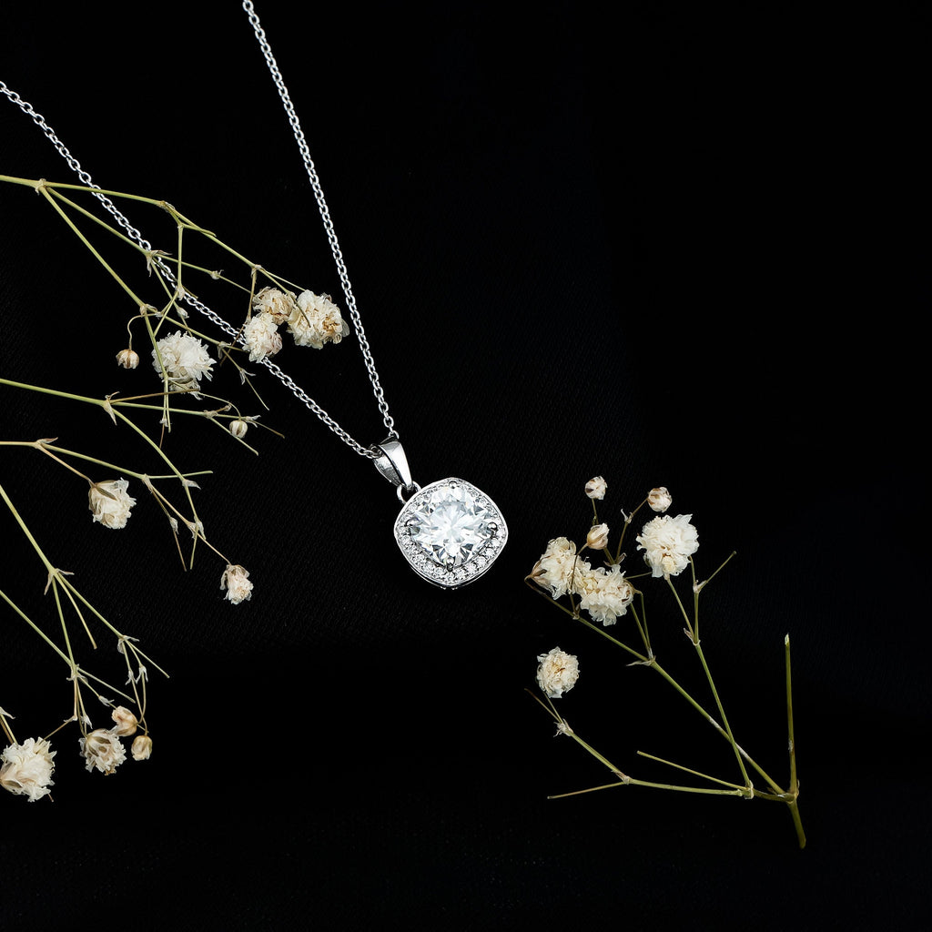 Certified 8 MM Cushion Cut Moissanite Halo Pendant