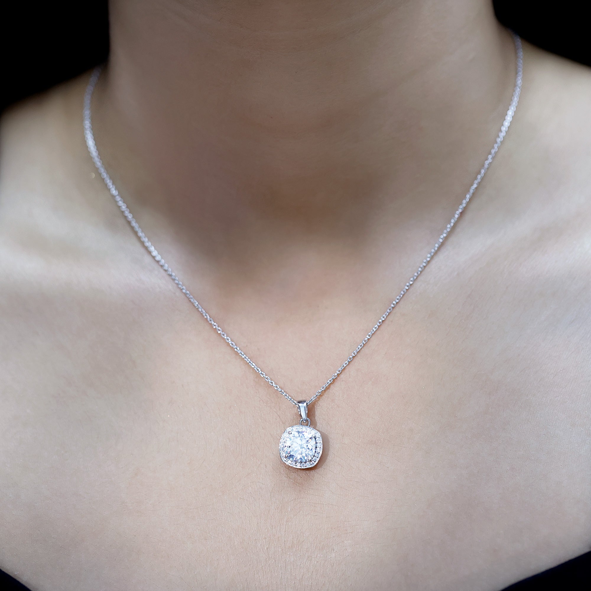 Certified 8 MM Cushion Cut Moissanite Halo Pendant