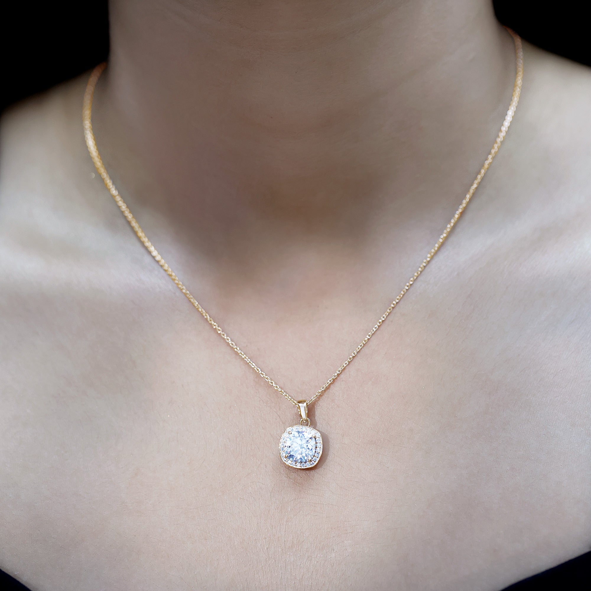 Certified 8 MM Cushion Cut Moissanite Halo Pendant