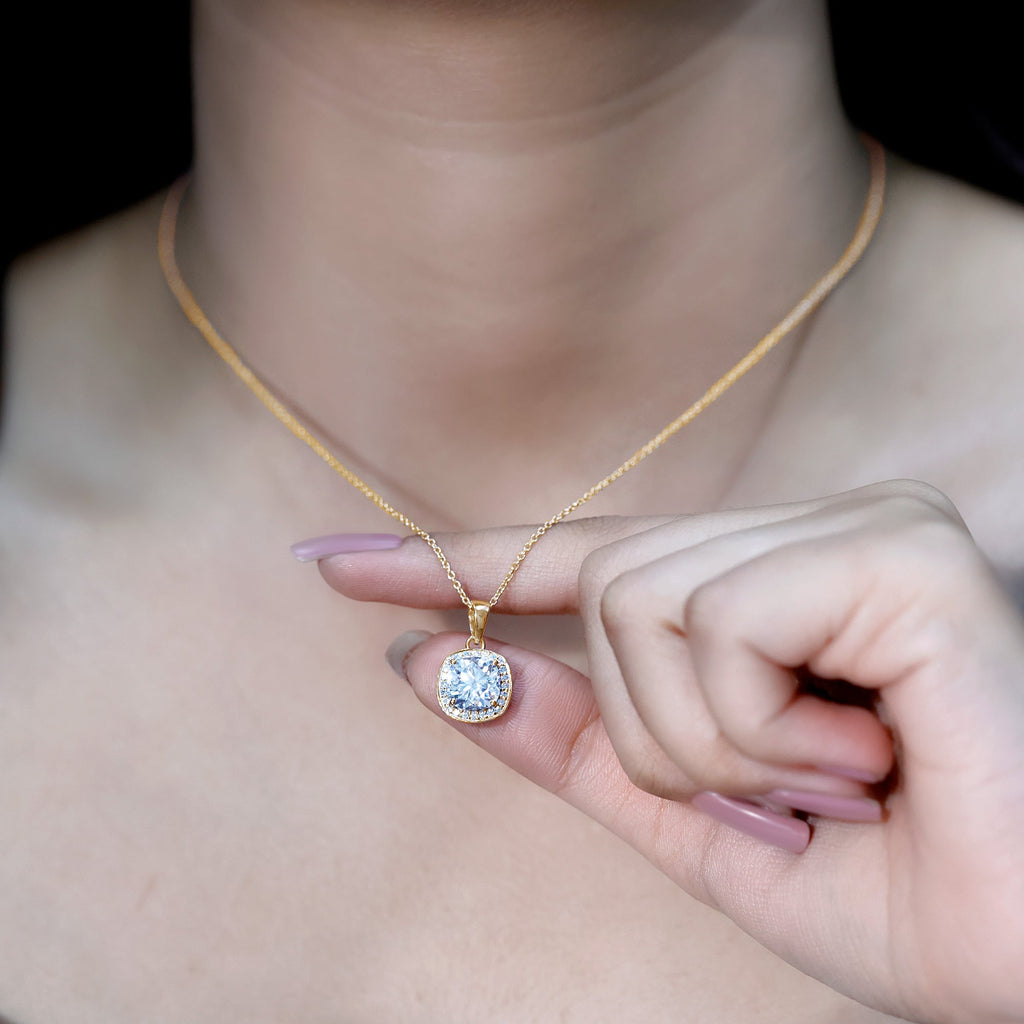 Certified 8 MM Cushion Cut Moissanite Halo Pendant