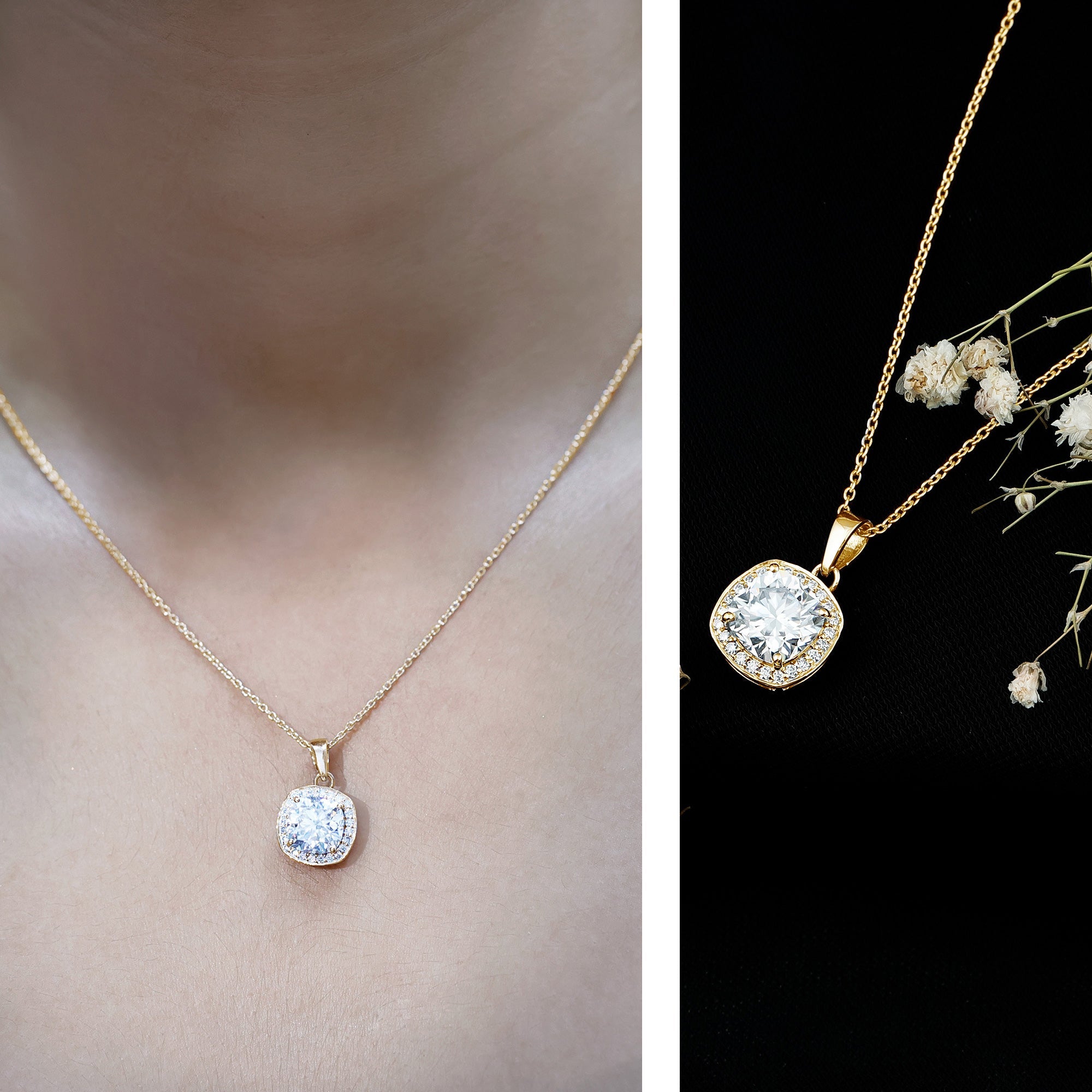 Certified 8 MM Cushion Cut Moissanite Halo Pendant