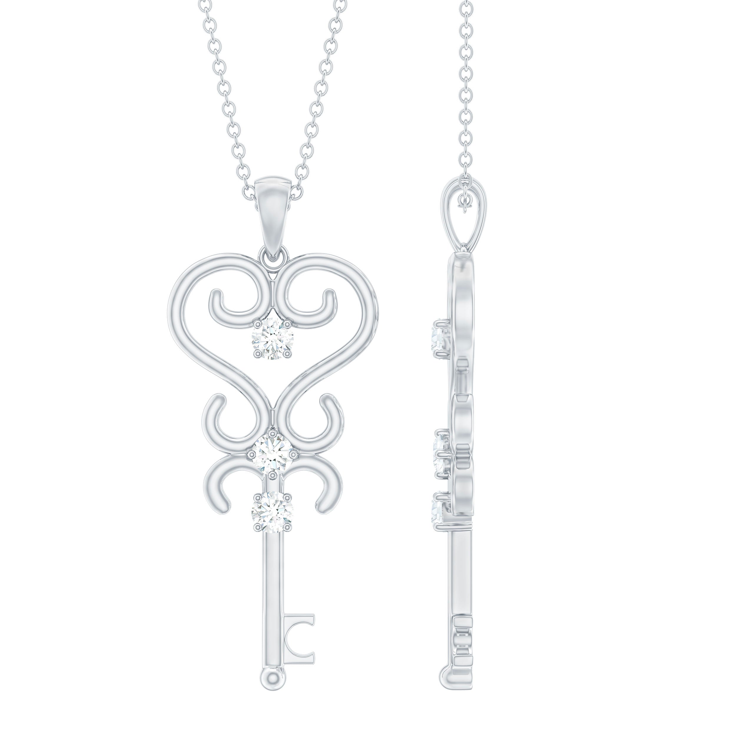 Vintage Moissanite Key Shape Pendant