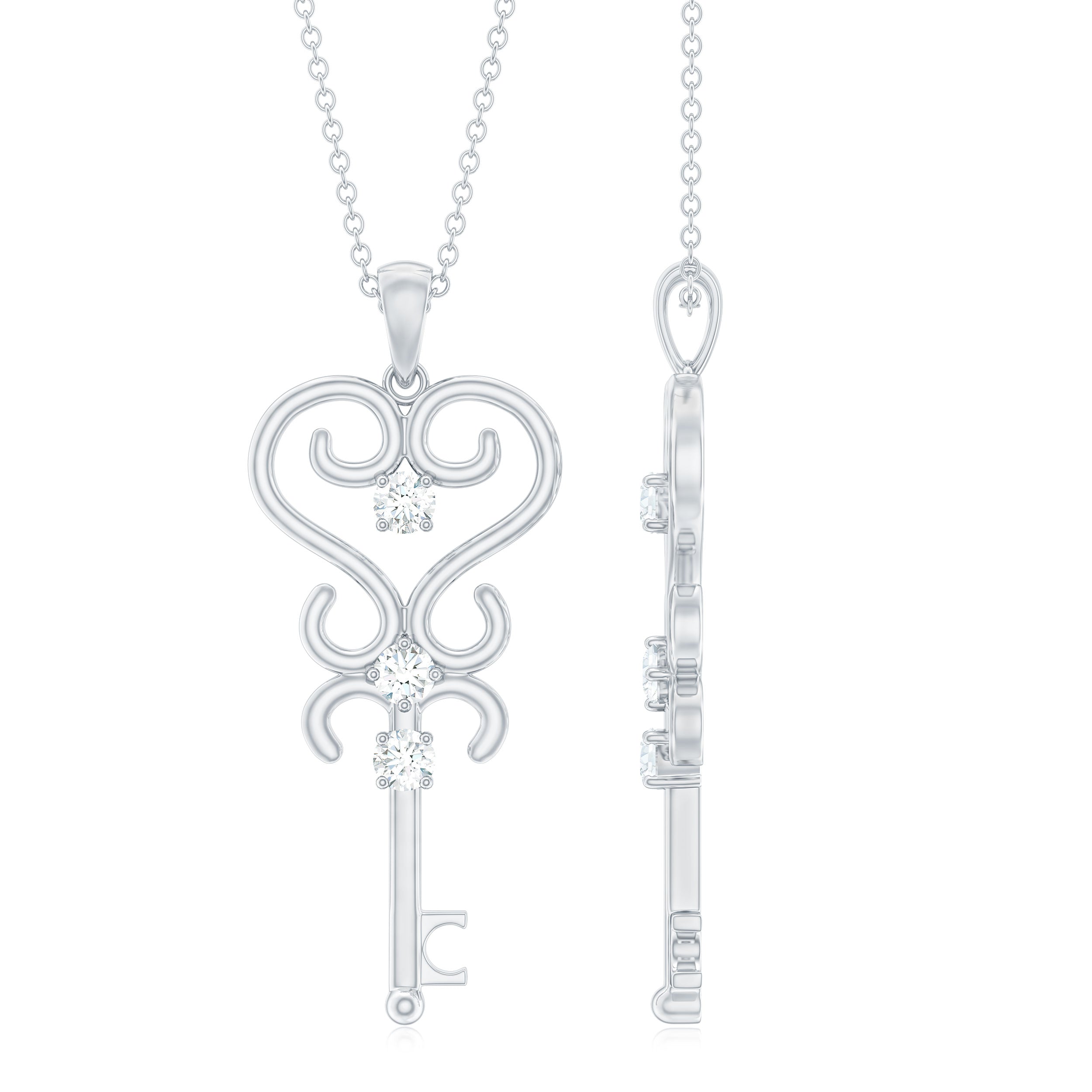 Vintage Moissanite Key Shape Pendant