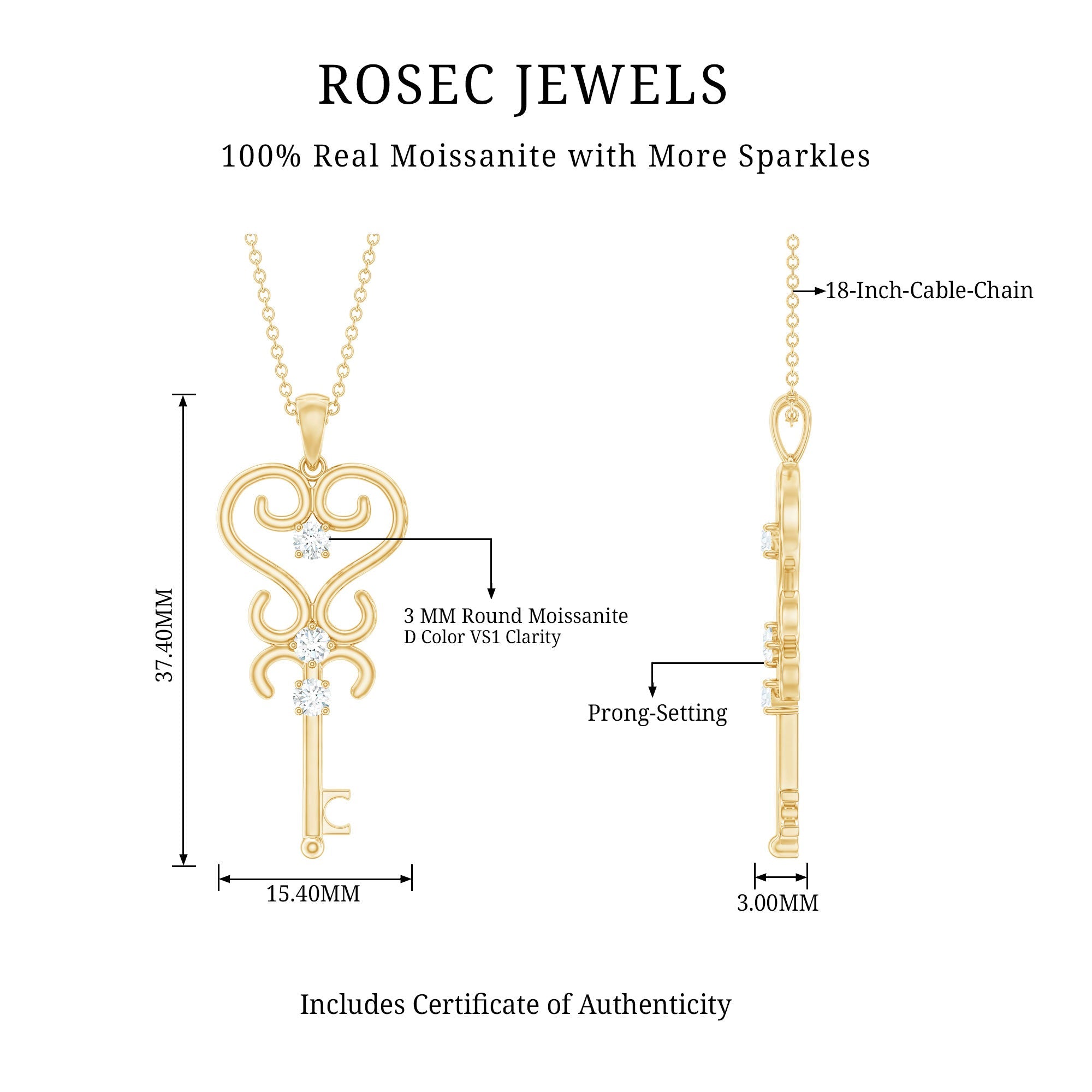 Vintage Moissanite Key Shape Pendant