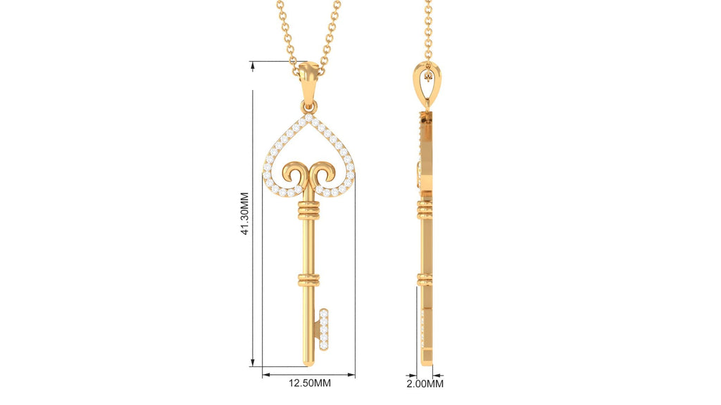 Moissanite Simple Heart Key Pendant Necklace