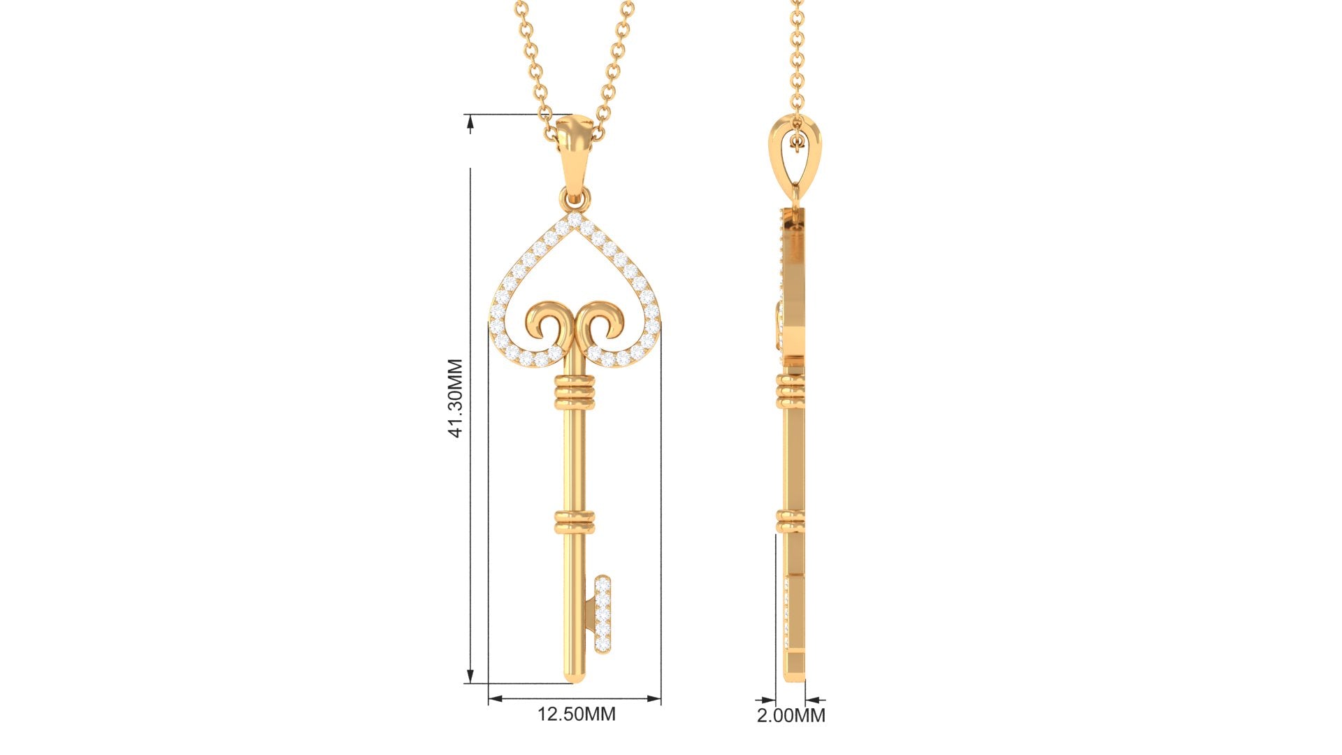 Moissanite Simple Heart Key Pendant Necklace
