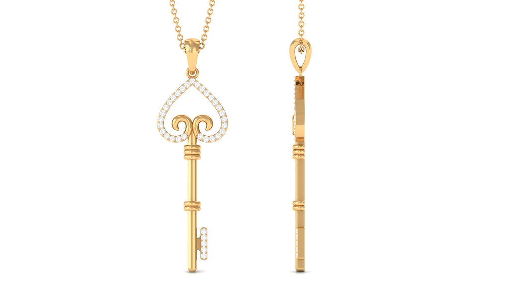 Moissanite Simple Heart Key Pendant Necklace